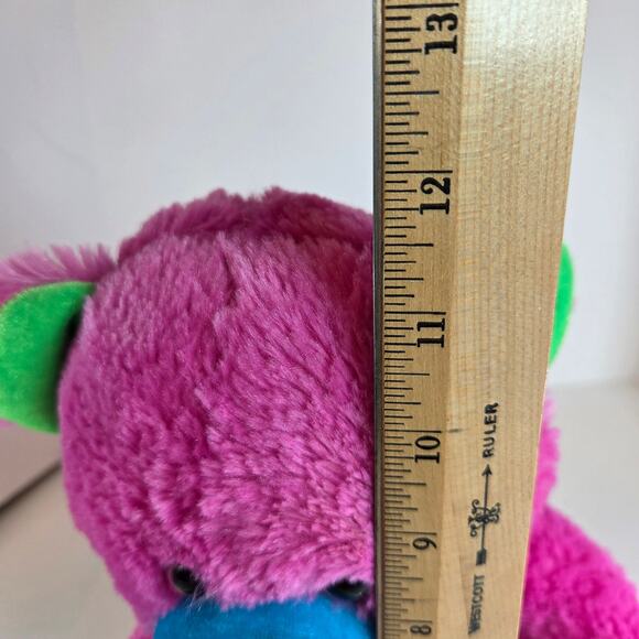 Goffa Pink Blue Green Plush Teddy Bear with Bow ~11.5" Sitting Stuffed Animal - Picture 9 of 10